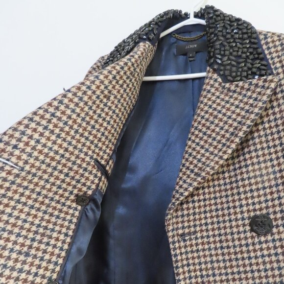 J.Crew Collection Beaded Collar Houndstooth Coat Size 2 - Picture 5 of 12